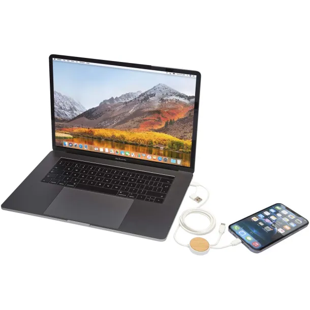 Chechia 5-in-1 recycled plastic 150 cm data sync and 27W fast charge cable with bamboo details White