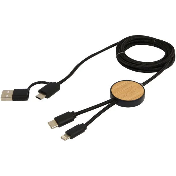 Chechia 5-in-1 recycled plastic 150 cm data sync and 27W fast charge cable with bamboo details Solid black