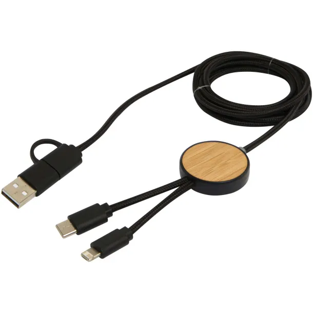 Chechia 5-in-1 recycled plastic 150 cm data sync and 27W fast charge cable with bamboo details Solid black