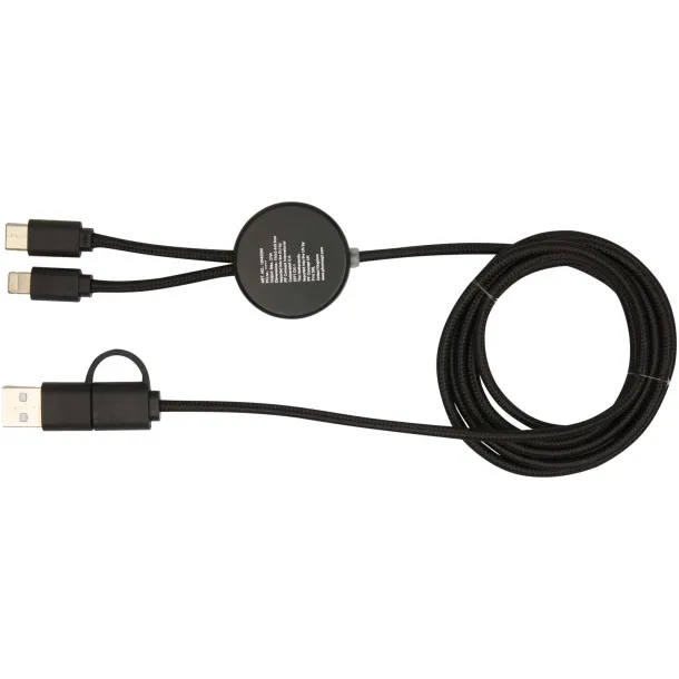 Chechia 5-in-1 recycled plastic 150 cm data sync and 27W fast charge cable with bamboo details Solid black