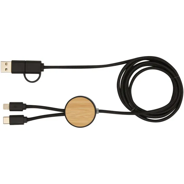 Chechia 5-in-1 recycled plastic 150 cm data sync and 27W fast charge cable with bamboo details Solid black