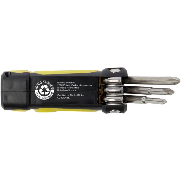 Octo 8-in-1 RCS recycled plastic screwdriver set with torch - STAC Yellow