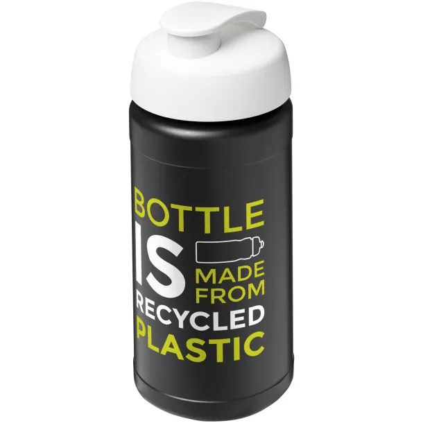 Baseline 500 ml recycled sport bottle with flip lid Solid black White