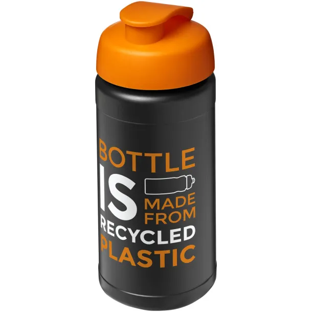 Baseline 500 ml recycled sport bottle with flip lid Solid black Orange