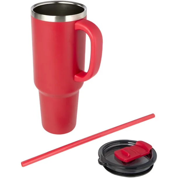 Sydney 1200 ml double wall RCS certified copper vacuum insulated tumbler with straw Red