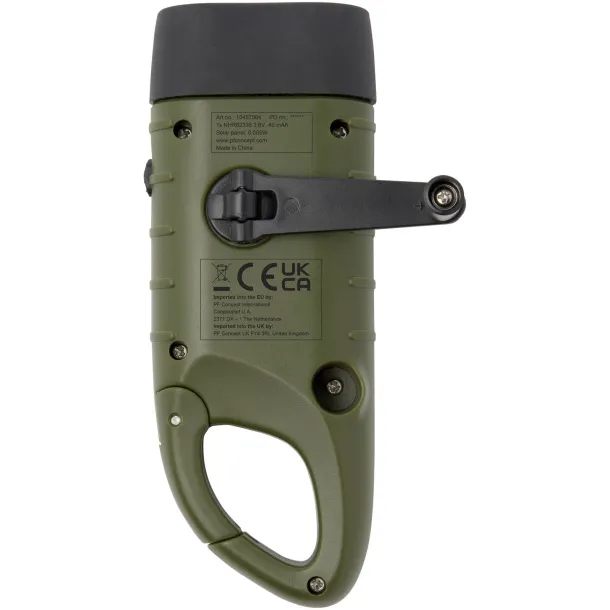 Helios recycled plastic solar dynamo flashlight with carabiner - STAC Army green
