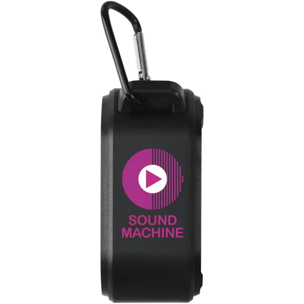 Solo 3W IPX5 RCS recycled plastic solar Bluetooth® speaker with carabiner Solid black