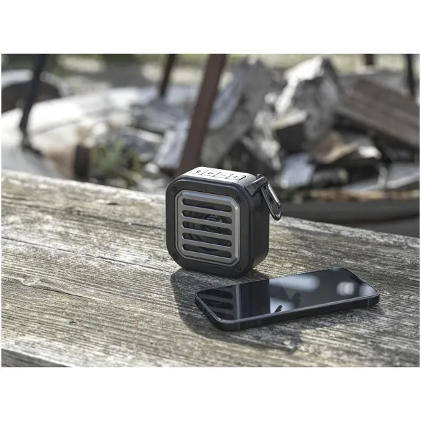 Solo 3W IPX5 RCS recycled plastic solar Bluetooth® speaker with carabiner Crna