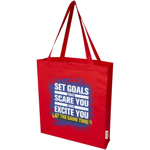 Madras 140 g/m² GRS recycled cotton gusset tote bag Red