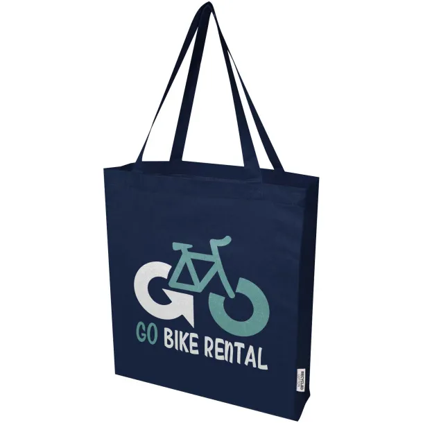 Madras 140 g/m² GRS recycled cotton gusset tote bag Navy Blue