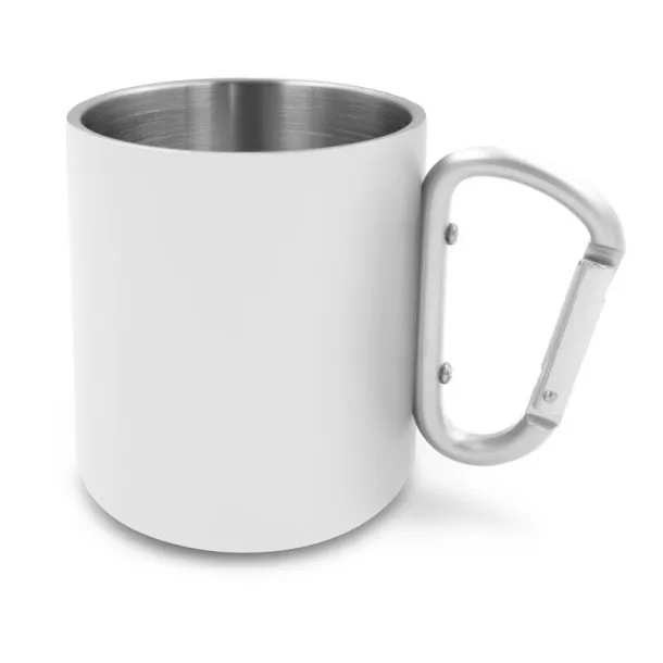 Pari Recycled stainless steel mug 280 ml with carabiner clip Bijela