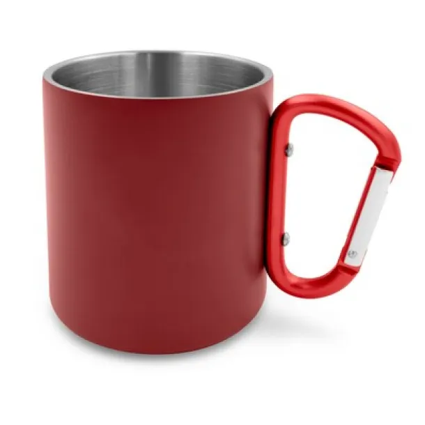 Pari Recycled stainless steel mug 280 ml with carabiner clip Crvena