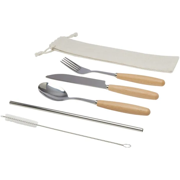 Root 5-piece stainless steel and beech wood cutlery set Natural