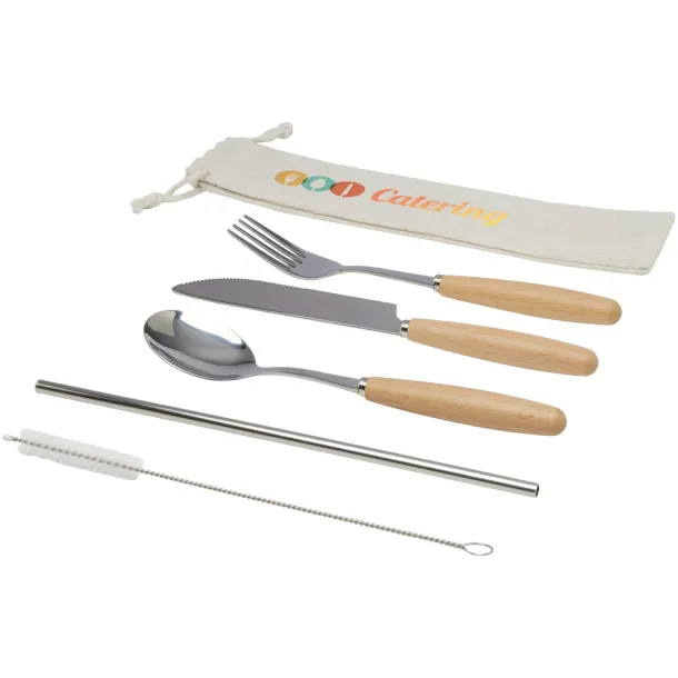Root 5-piece stainless steel and beech wood cutlery set Natural