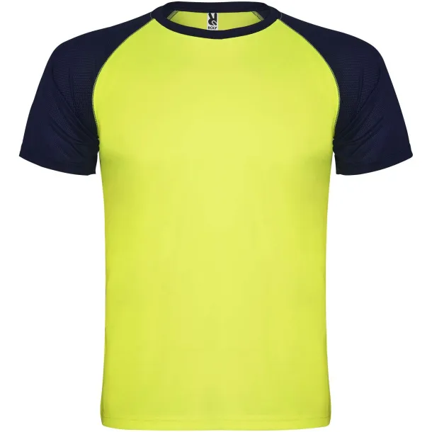 Indianapolis short sleeve unisex sports t-shirt - Roly Fluor Yellow Mornarski plava