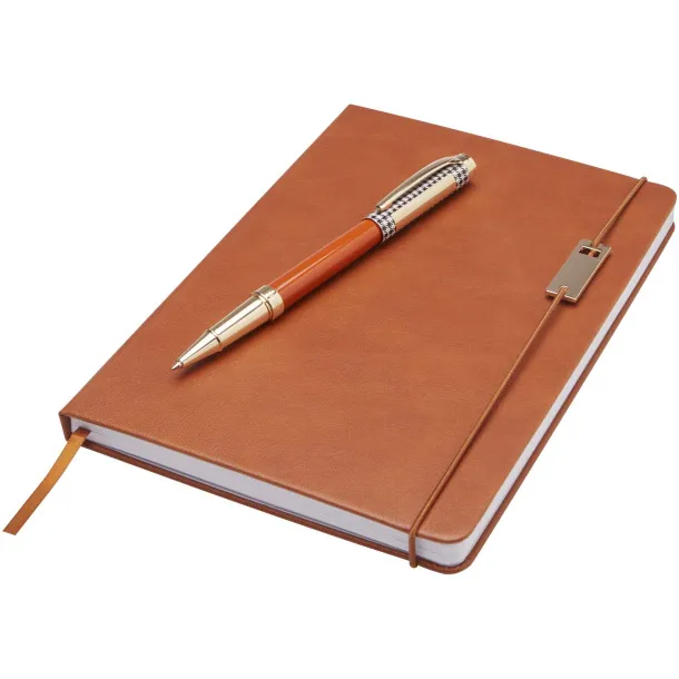 Legato A5 notebook and rollerball pen set (blue ink) - Luxe Brown