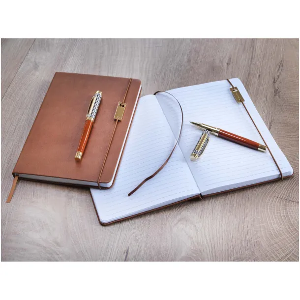 Legato A5 notebook and rollerball pen set (blue ink) - Luxe Brown