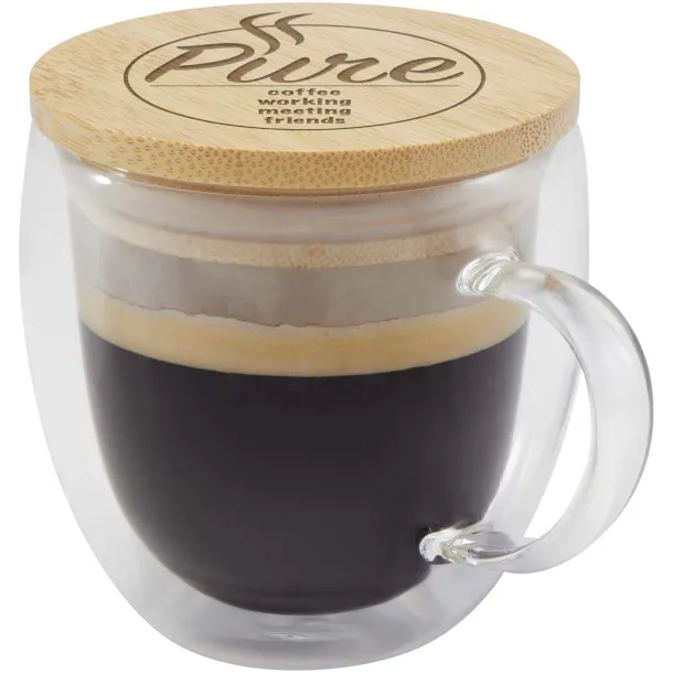 Lenora 250 ml glass cup with bamboo lid - Seasons White