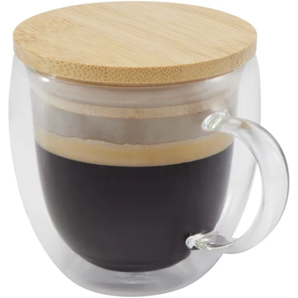Lenora 250 ml glass cup with bamboo lid - Seasons White