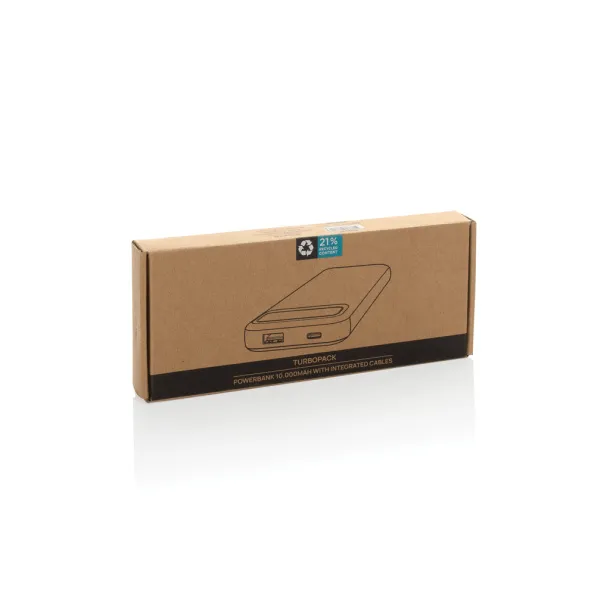 Turbopack prijenosna baterija s inegriranim kabelima od RCS rplastike, 10 000 mAh - XD Collection Crna