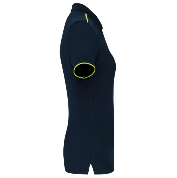  LADIES' SHORT-SLEEVED CONTRASTING DAYTODAY POLO SHIRT - Designed To Work Navy Fluorescent Yellow