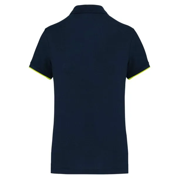  LADIES' SHORT-SLEEVED CONTRASTING DAYTODAY POLO SHIRT - Designed To Work Navy Fluorescent Yellow