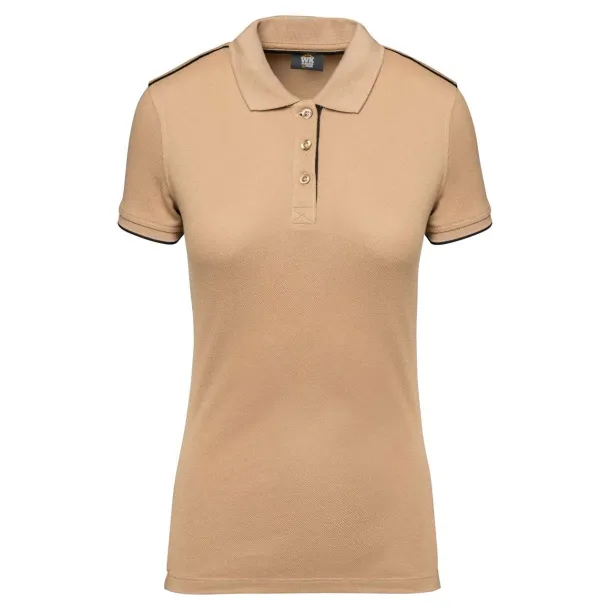  LADIES' SHORT-SLEEVED CONTRASTING DAYTODAY POLO SHIRT - Designed To Work Camel Black