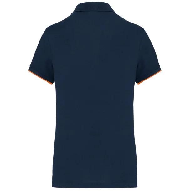  LADIES' SHORT-SLEEVED CONTRASTING DAYTODAY POLO SHIRT - Designed To Work Navy Fluorescent Orange
