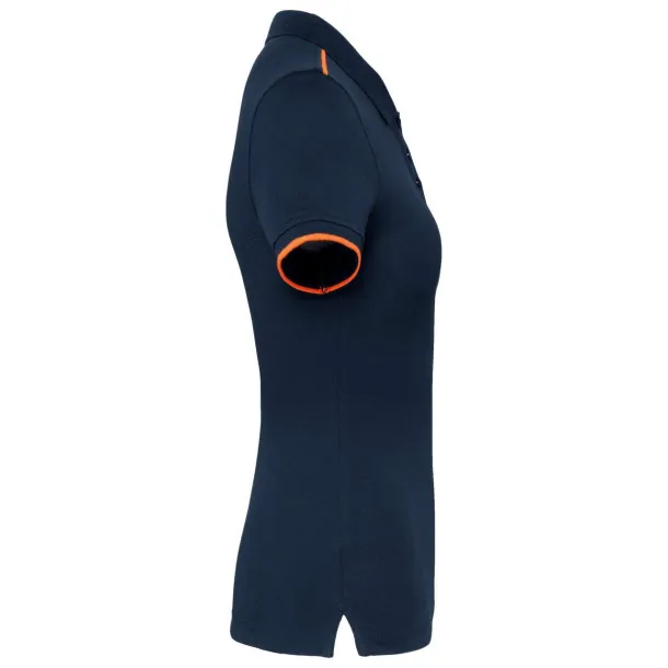  LADIES' SHORT-SLEEVED CONTRASTING DAYTODAY POLO SHIRT - Designed To Work Navy Fluorescent Orange