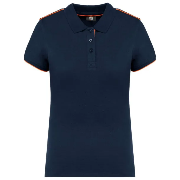  LADIES' SHORT-SLEEVED CONTRASTING DAYTODAY POLO SHIRT - Designed To Work Navy Fluorescent Orange