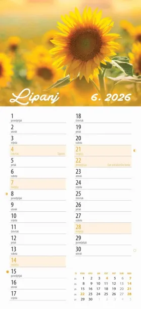  "CVJETNI PLANER" 13 list., dim: 22x55cm,  PVC vrećica, P/50, color kalendar Color