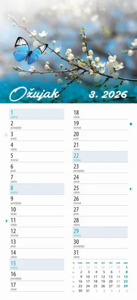 "CVJETNI PLANER" 13 list., dim: 22x55cm,  PVC vrećica, P/50, color kalendar Color