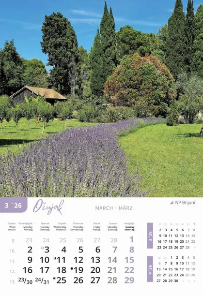  "NACIONALNI PARKOVI HRVATSKE" color kalendar Color