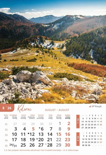  "NACIONALNI PARKOVI HRVATSKE" color kalendar Color