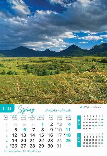  "NACIONALNI PARKOVI HRVATSKE" color kalendar Color