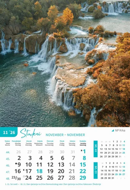  "NACIONALNI PARKOVI HRVATSKE" color calendar Color