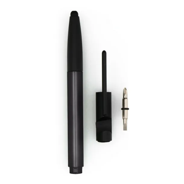  Multifunctional tool, ball pen, screen cleaner, ruler, phone stand, touch pen, screwdrivers black