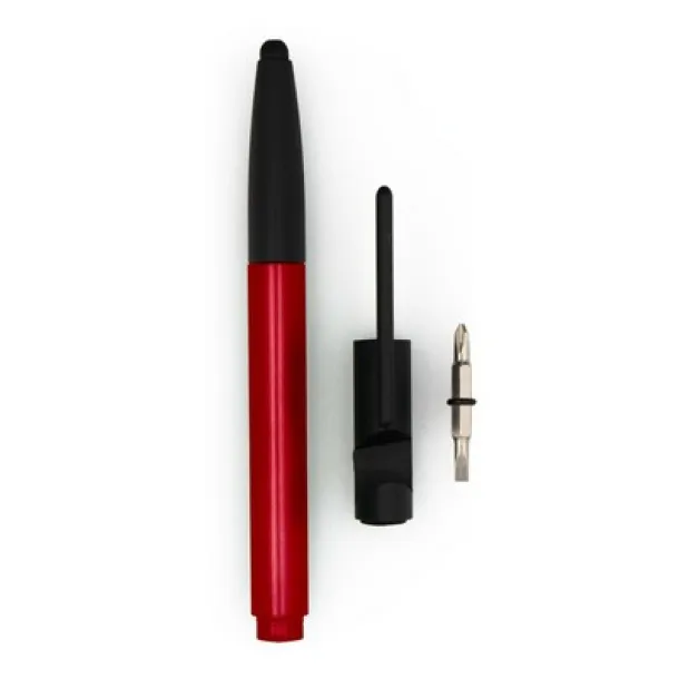 Multifunctional tool, ball pen, screen cleaner, ruler, phone stand, touch pen, screwdrivers red