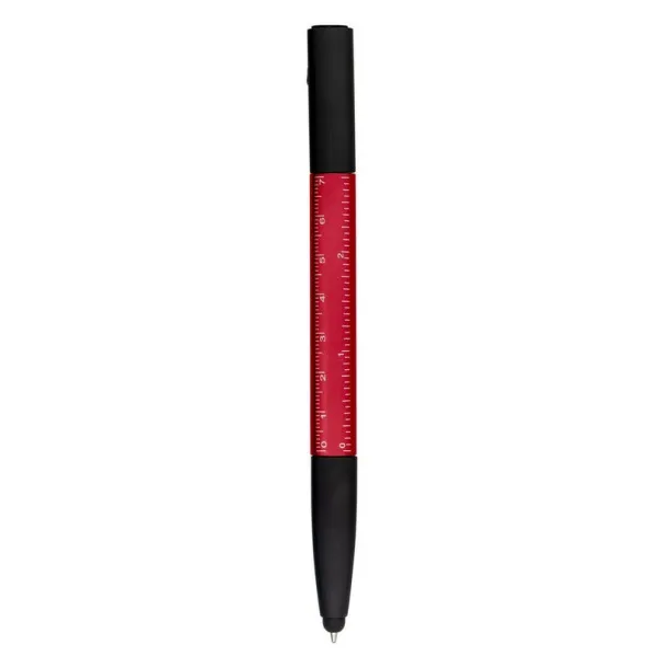  Multifunctional tool, ball pen, screen cleaner, ruler, phone stand, touch pen, screwdrivers red