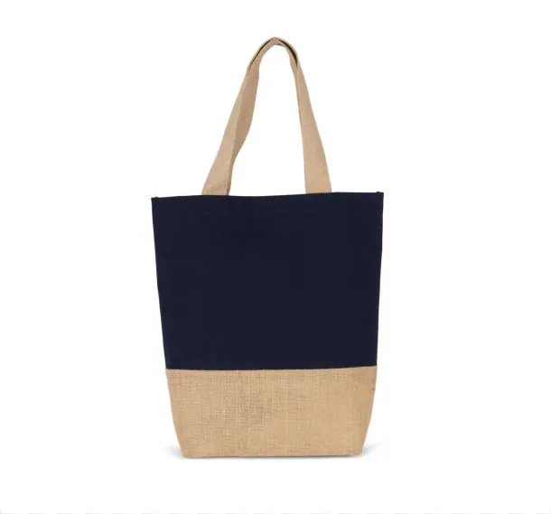  SHOPPING BAG IN COTTON AND BONDED JUTE THREADS - Kimood Minorca Navy Prirodna
