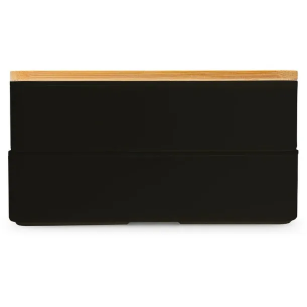  Lunch boxes, 2x400 ml, bamboo lid, cutlery Crna