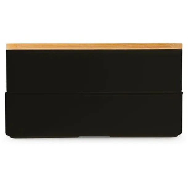Lunch boxes, 2x400 ml, bamboo lid, cutlery black  Lunch boxes, 2x400 ml, bamboo lid, cutlery black