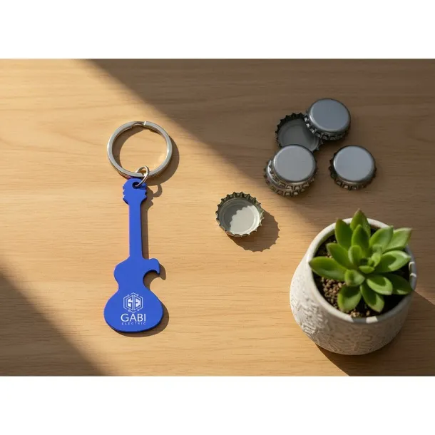 Keyring, bottle opener "electric guitar" navy blue  Keyring, bottle opener "electric guitar" navy blue
