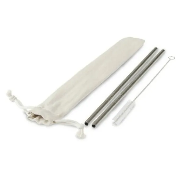  Reusable drinking straw set, 2 pcs with cleaning brush Srebrna