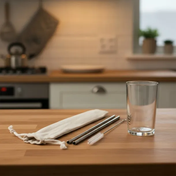 Reusable drinking straw set, 2 pcs with cleaning brush silver  Reusable drinking straw set, 2 pcs with cleaning brush silver