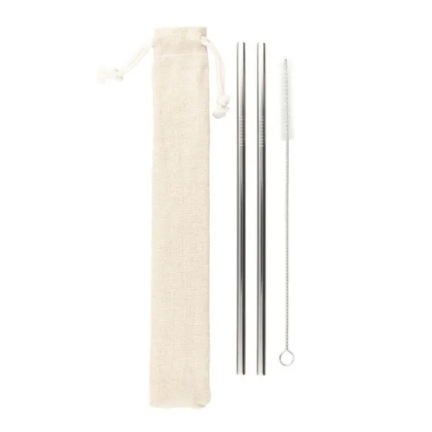 Reusable drinking straw set, 2 pcs with cleaning brush silver  Reusable drinking straw set, 2 pcs with cleaning brush silver