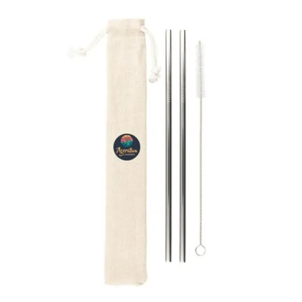 Reusable drinking straw set, 2 pcs with cleaning brush silver  Reusable drinking straw set, 2 pcs with cleaning brush silver