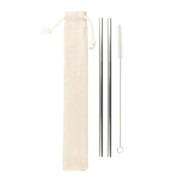 Reusable drinking straw set, 2 pcs with cleaning brush silver  Reusable drinking straw set, 2 pcs with cleaning brush silver