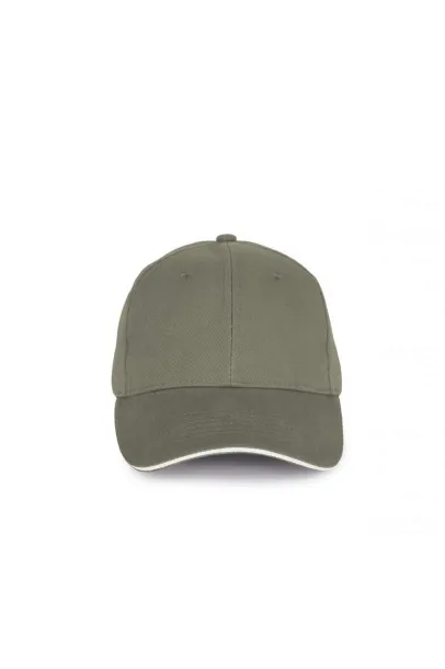  CAP IN ORGANIC COTTON WITH CONTRASTING SANDWICH PEAK - 6 PANELS - K-UP Almond Green Ivory