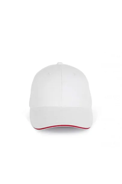 CAP IN ORGANIC COTTON WITH CONTRASTING SANDWICH PEAK - 6PANELS - K-UP White Hibiscus Red  CAP IN ORGANIC COTTON WITH CONTRASTING SANDWICH PEAK - 6PANELS - K-UP White Hibiscus Red